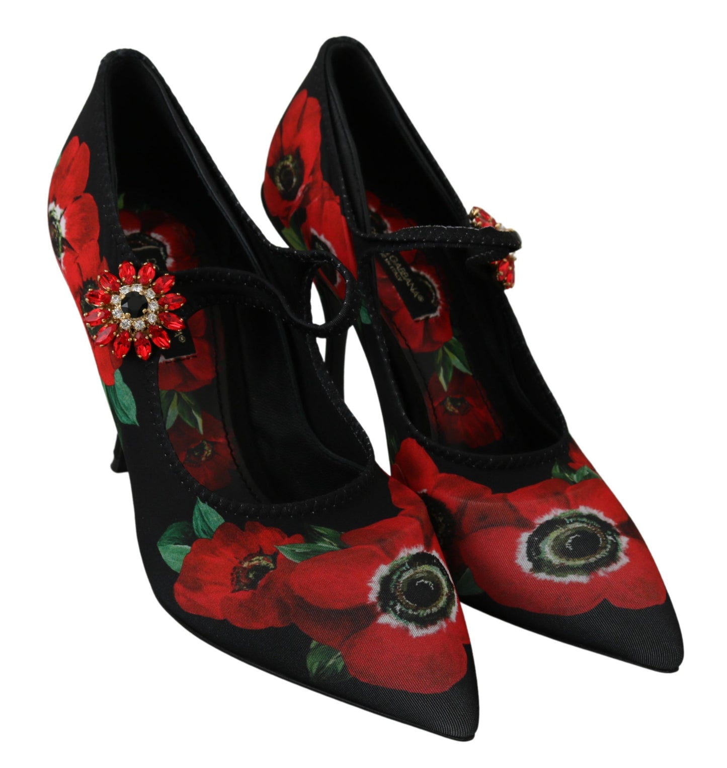 Dolce & Gabbana – Mary Janes-Pumps mit Blumenmuster in Schwarz und Rot