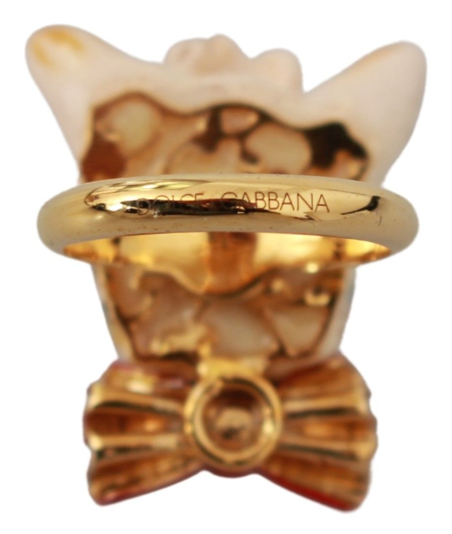 Dolce & Gabbana Gold Messing Harz Beige Hund Haustier Marke Accessoire Ring