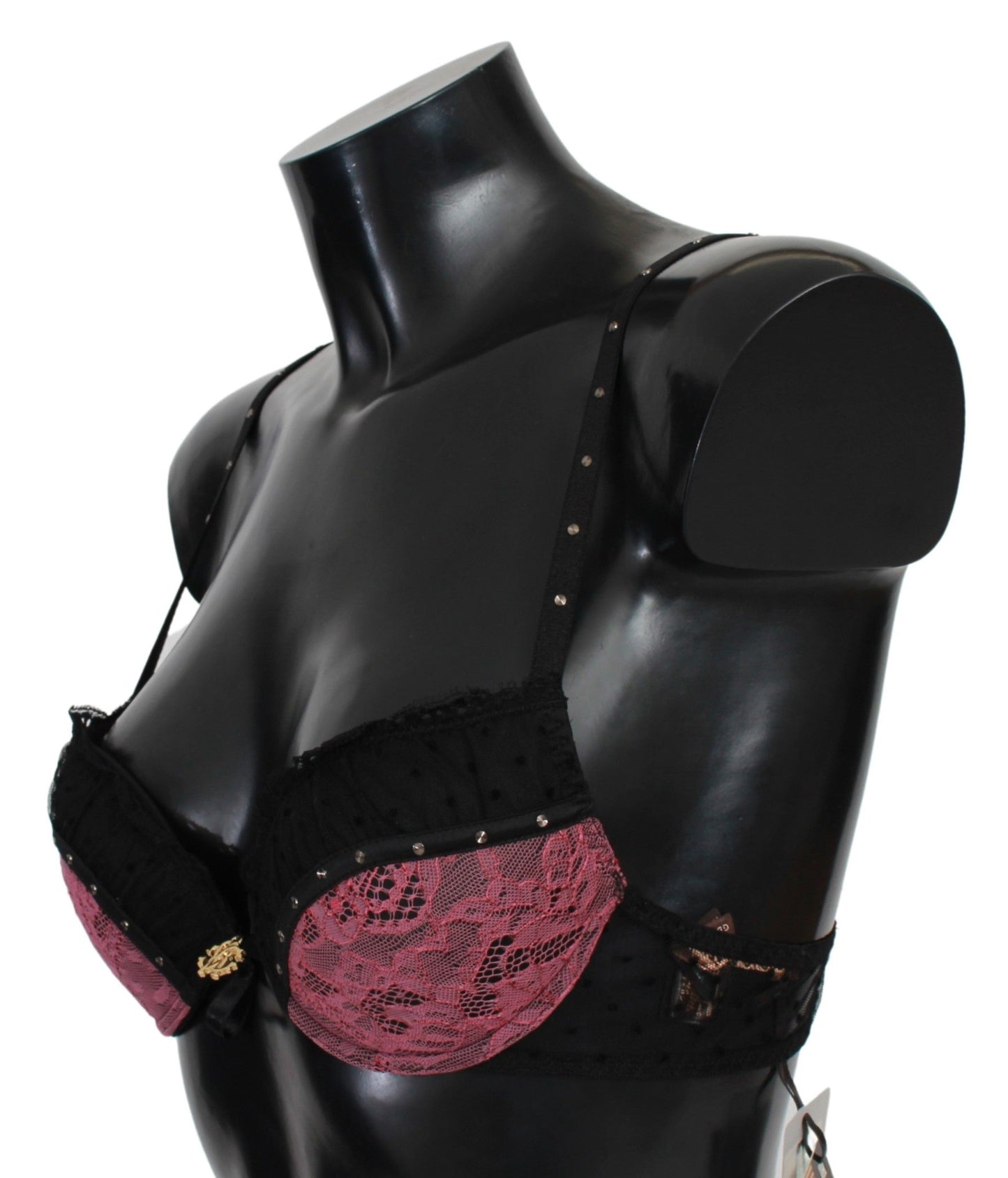 Roberto Cavalli – Push-Up-BH aus Spitze in Schwarz und Rosa