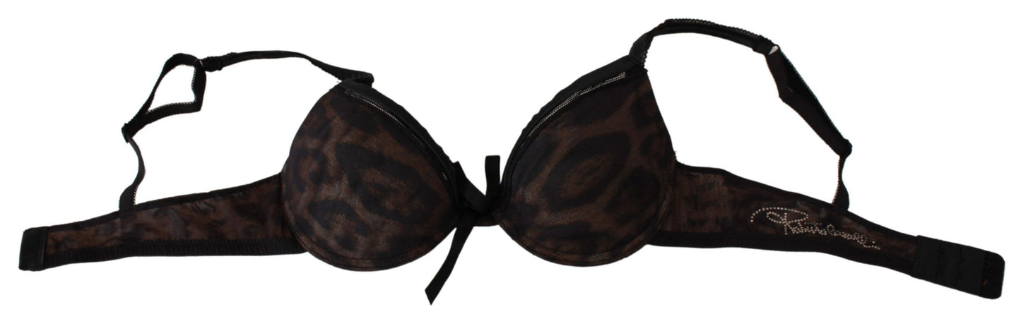 Roberto Cavalli – Push-Up-BH aus Nylon mit schwarzem Leopardenmuster