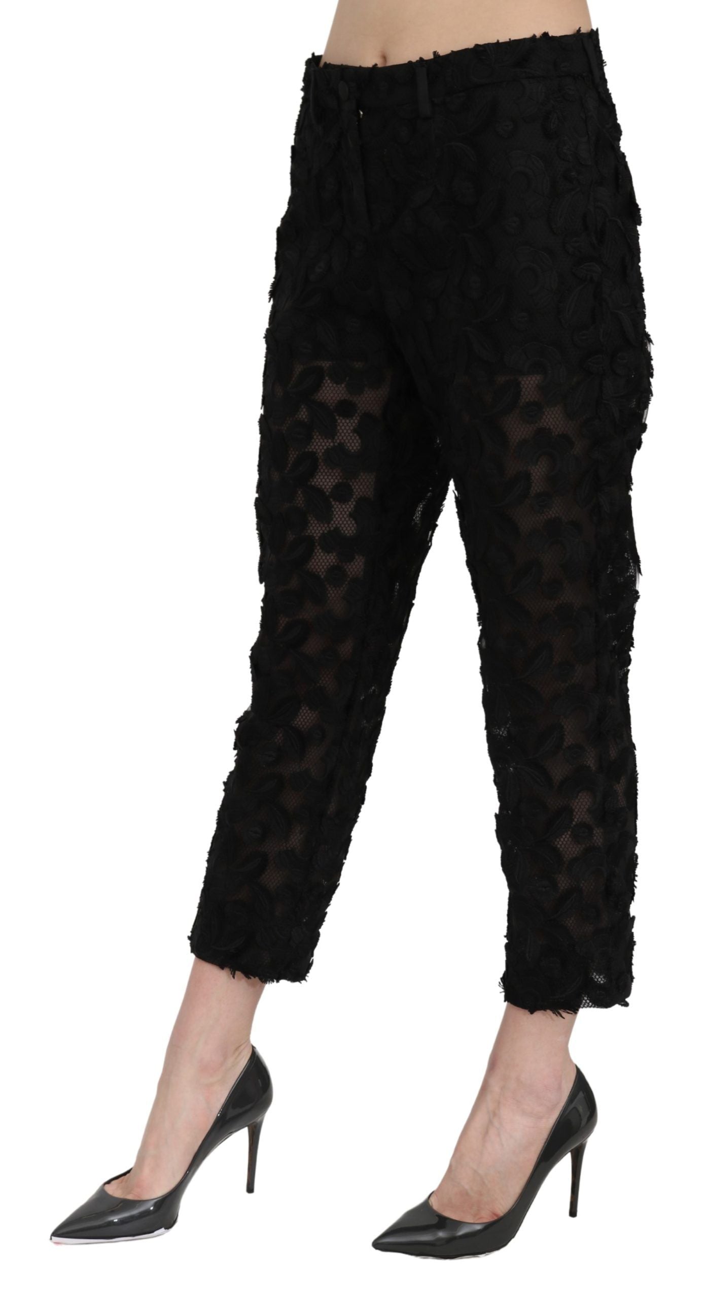 Dolce & Gabbana – Gerade, kurze Hose mit hoher Taille aus schwarzer Spitze