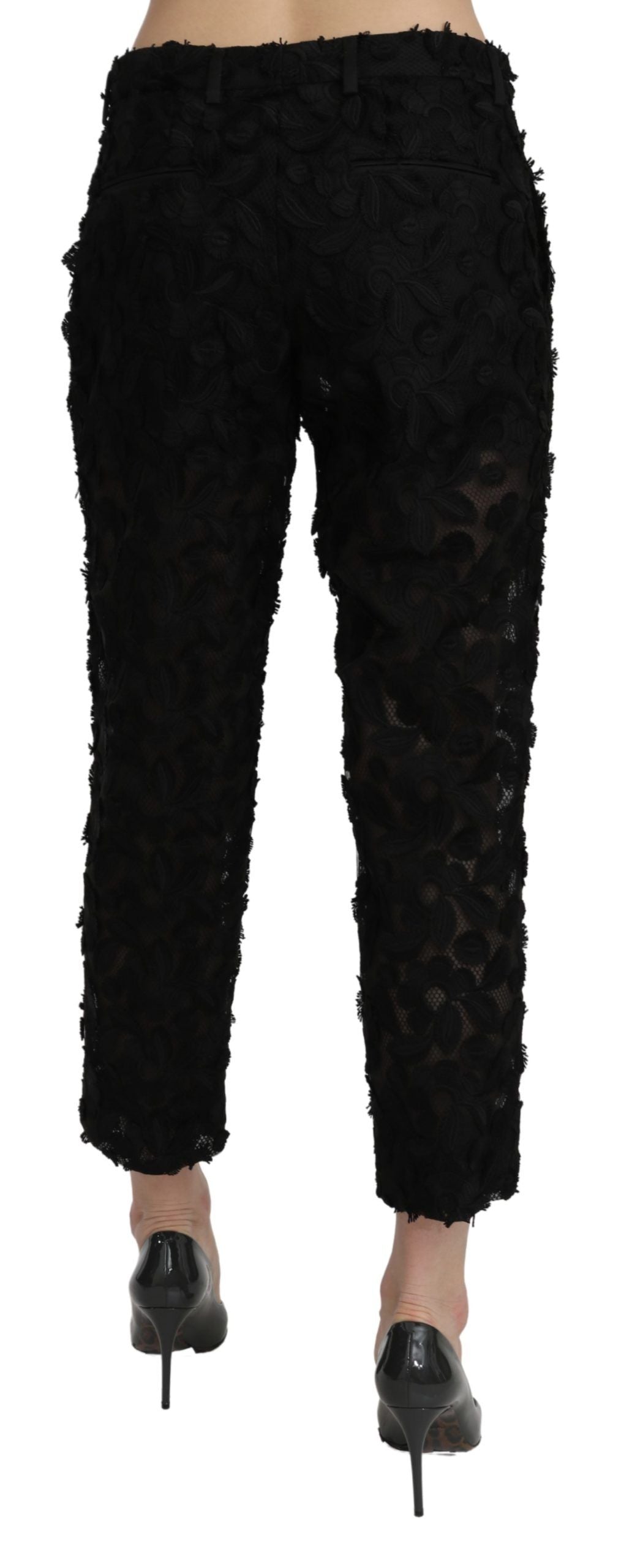 Dolce & Gabbana – Gerade, kurze Hose mit hoher Taille aus schwarzer Spitze