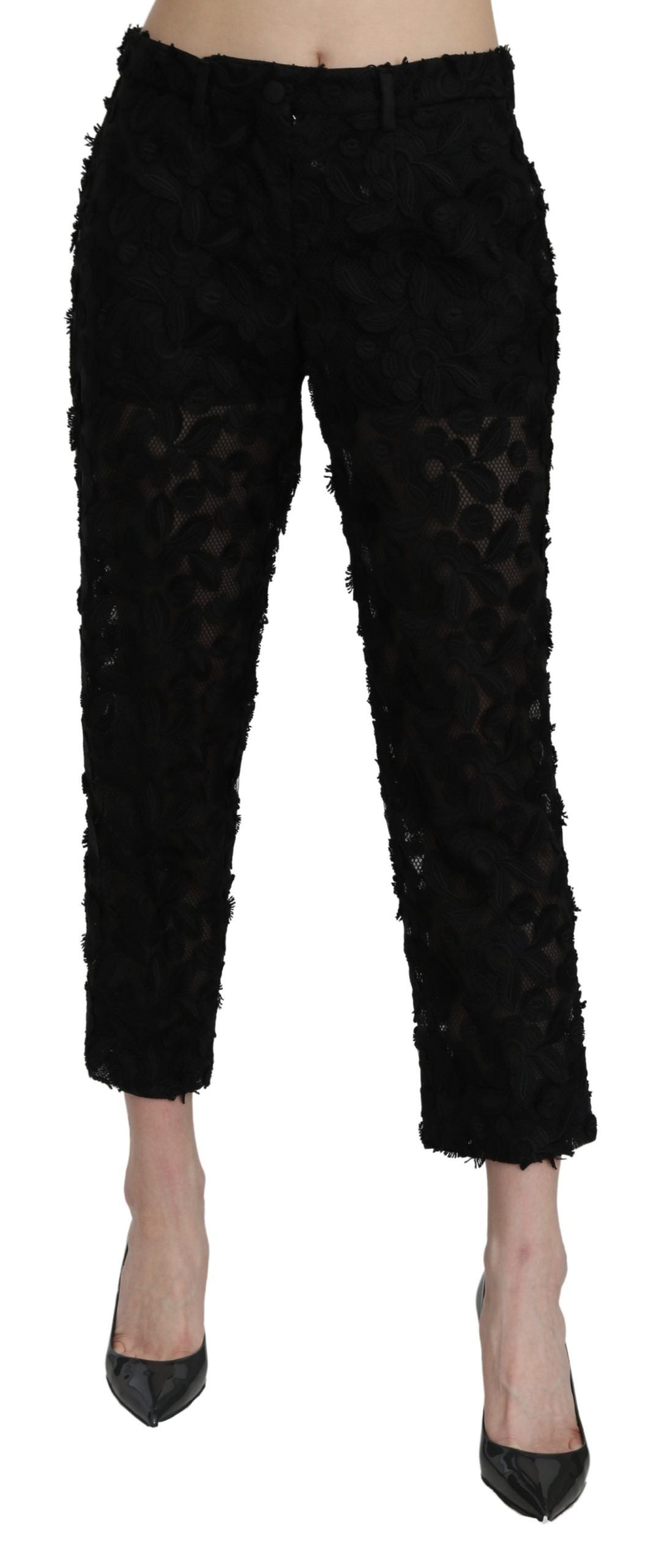 Dolce & Gabbana – Gerade, kurze Hose mit hoher Taille aus schwarzer Spitze