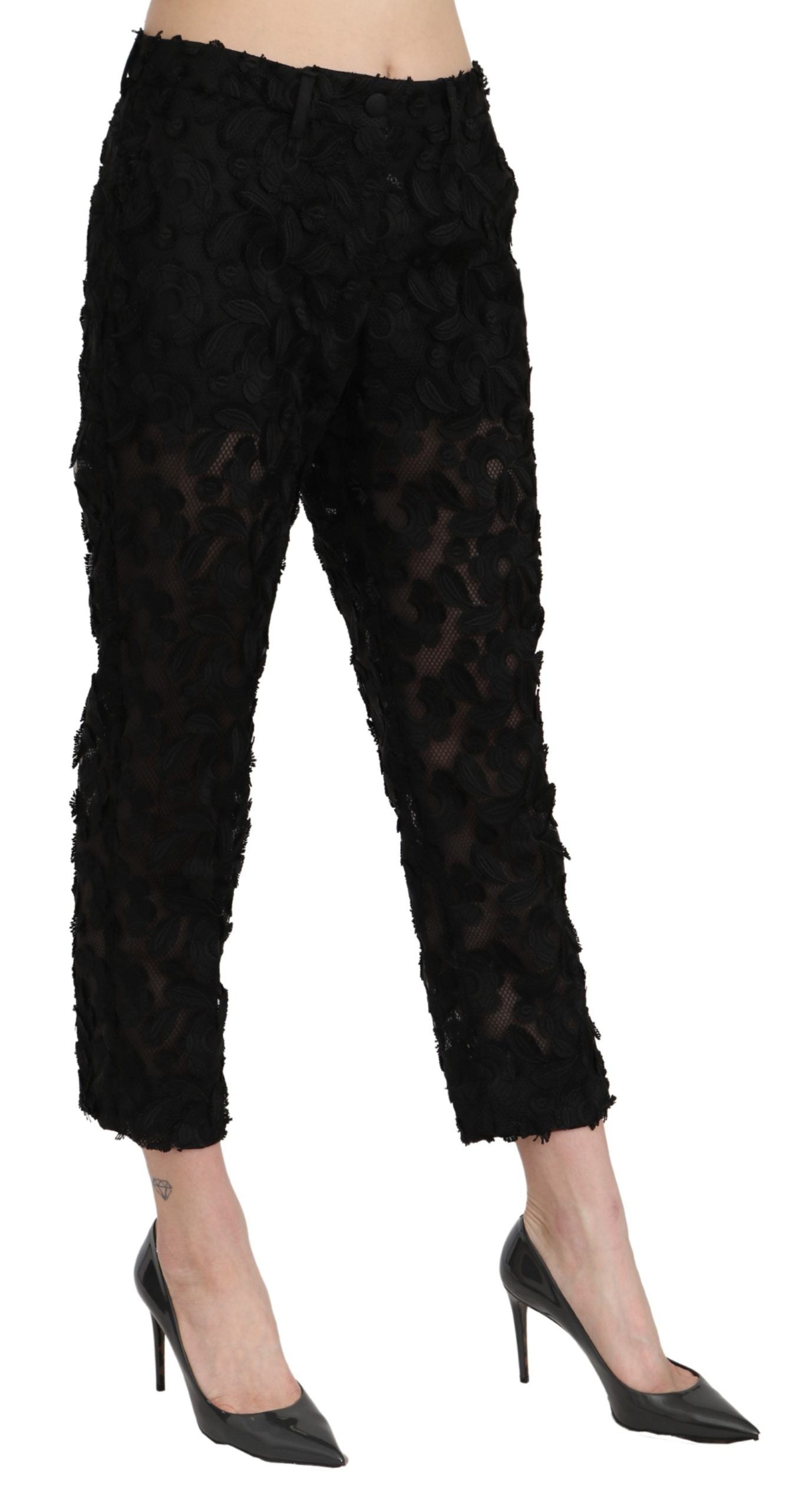 Dolce & Gabbana – Gerade, kurze Hose mit hoher Taille aus schwarzer Spitze