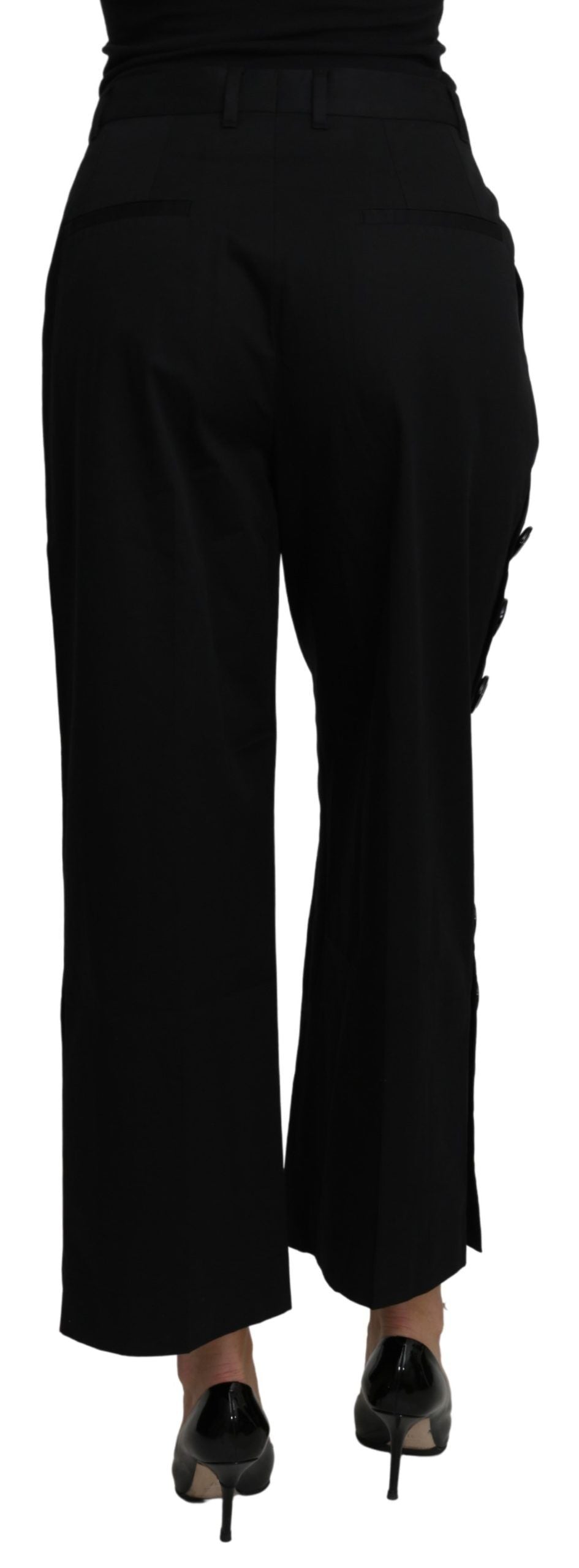 Dolce & Gabbana – Schwarze, verkürzte Hose aus Baumwollstretch mit hoher Taille