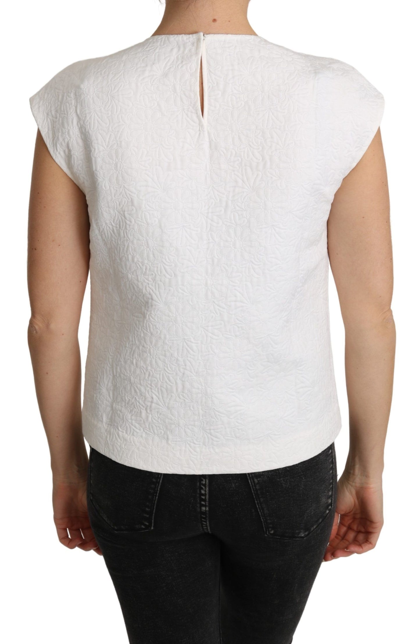 Dolce & Gabbana Weiße Bluse aus Baumwollbrokat mit Blumenmuster