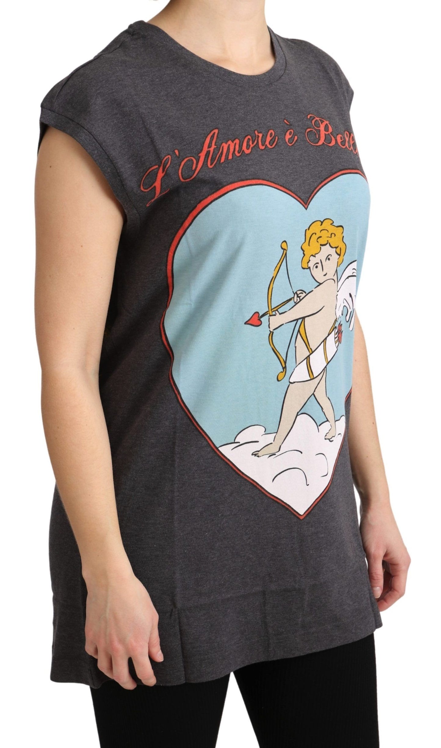 Dolce & Gabbana Graues Baumwoll-T-Shirt „L'Amore Top“