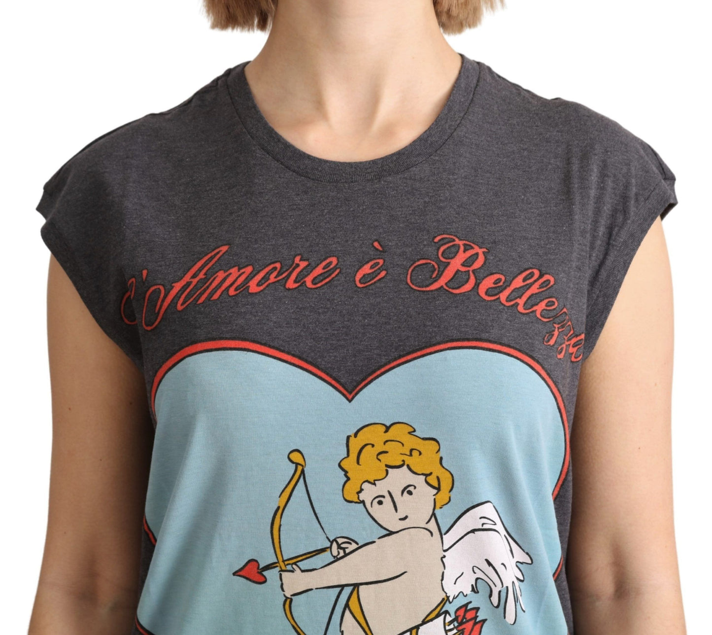 Dolce & Gabbana Graues Baumwoll-T-Shirt „L'Amore Top“