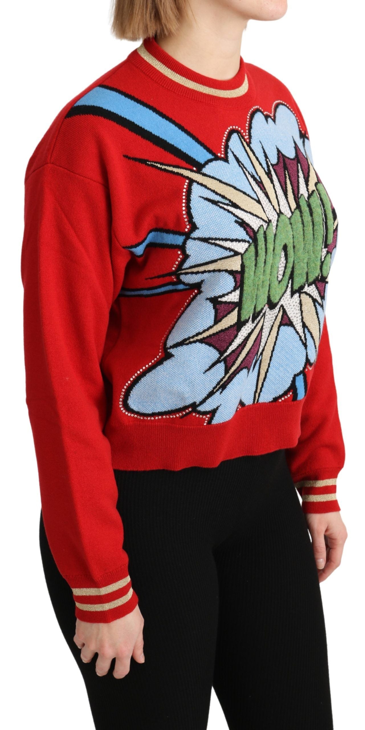 Dolce & Gabbana – Roter Strickpullover aus Kaschmir mit Cartoon-Muster
