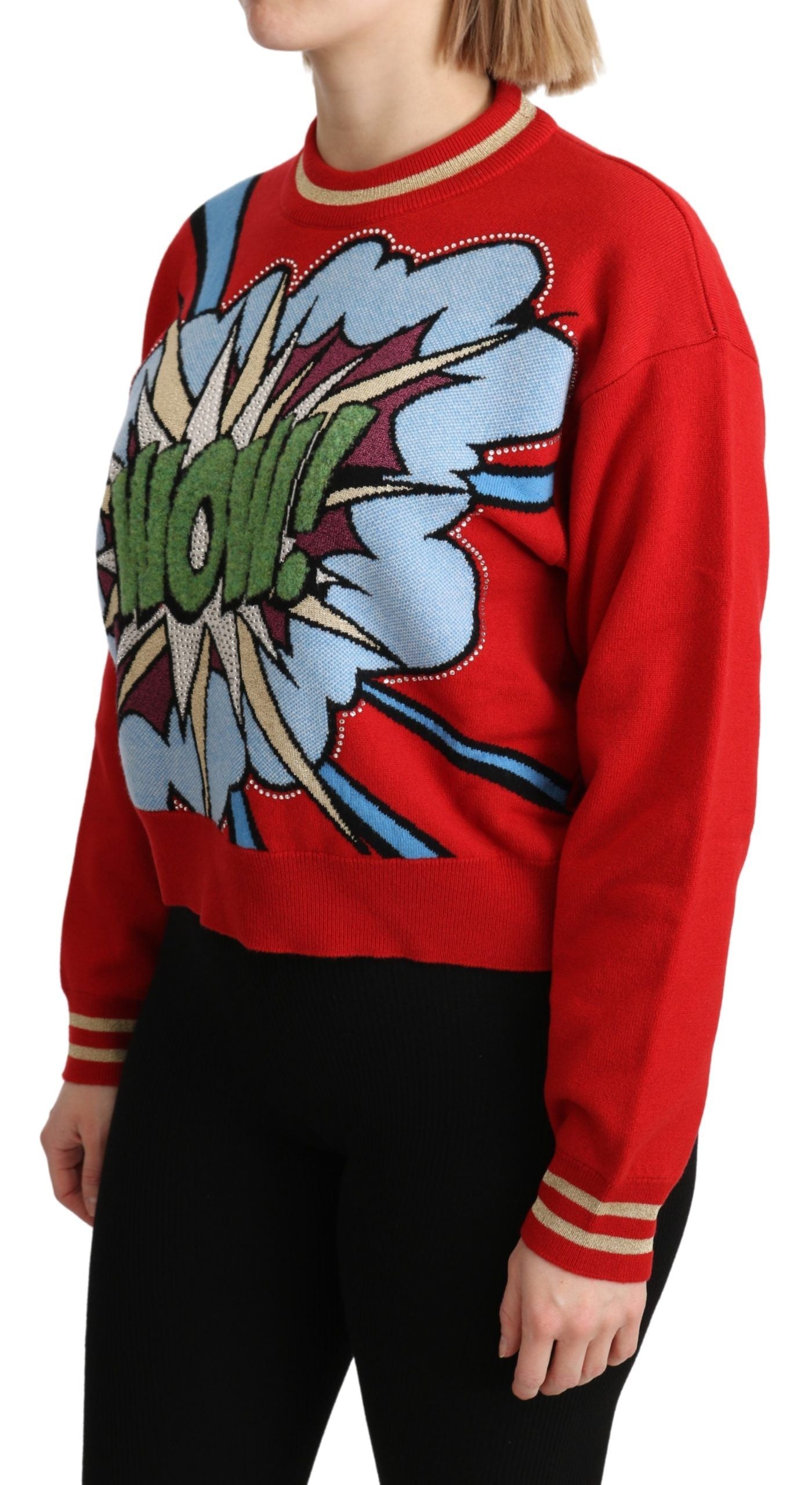 Dolce & Gabbana – Roter Strickpullover aus Kaschmir mit Cartoon-Muster