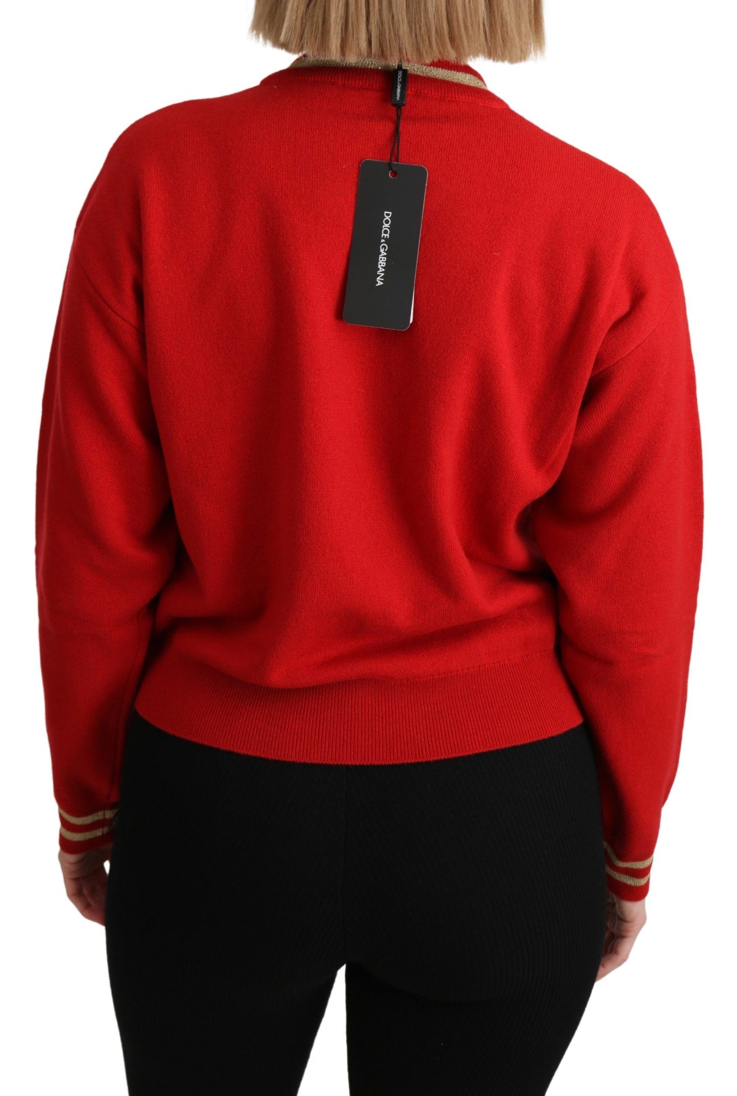 Dolce & Gabbana – Roter Strickpullover aus Kaschmir mit Cartoon-Muster