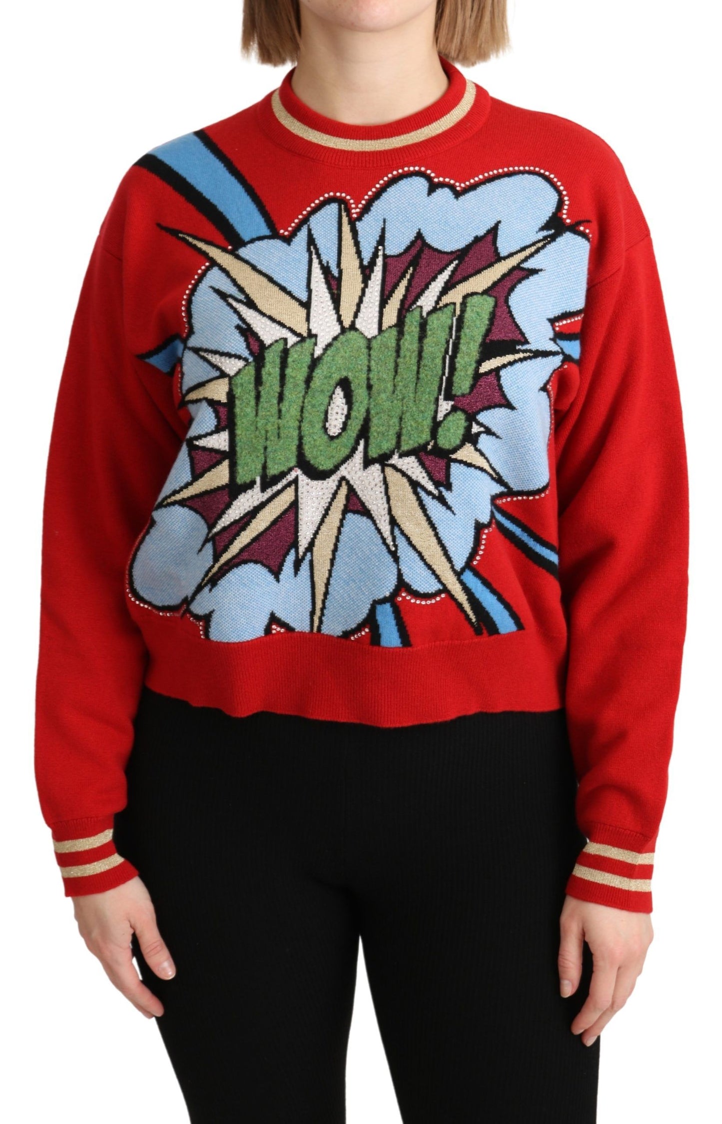 Dolce & Gabbana – Roter Strickpullover aus Kaschmir mit Cartoon-Muster