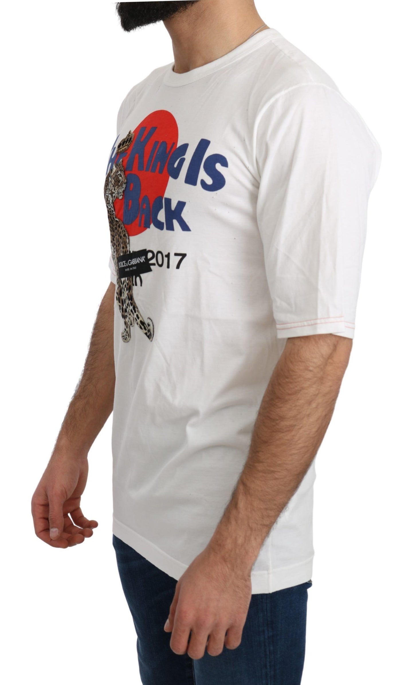 Dolce & Gabbana – T-Shirt mit weißem Leopardenmuster und Royal-Top