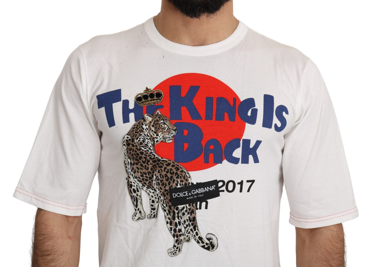 Dolce & Gabbana – T-Shirt mit weißem Leopardenmuster und Royal-Top