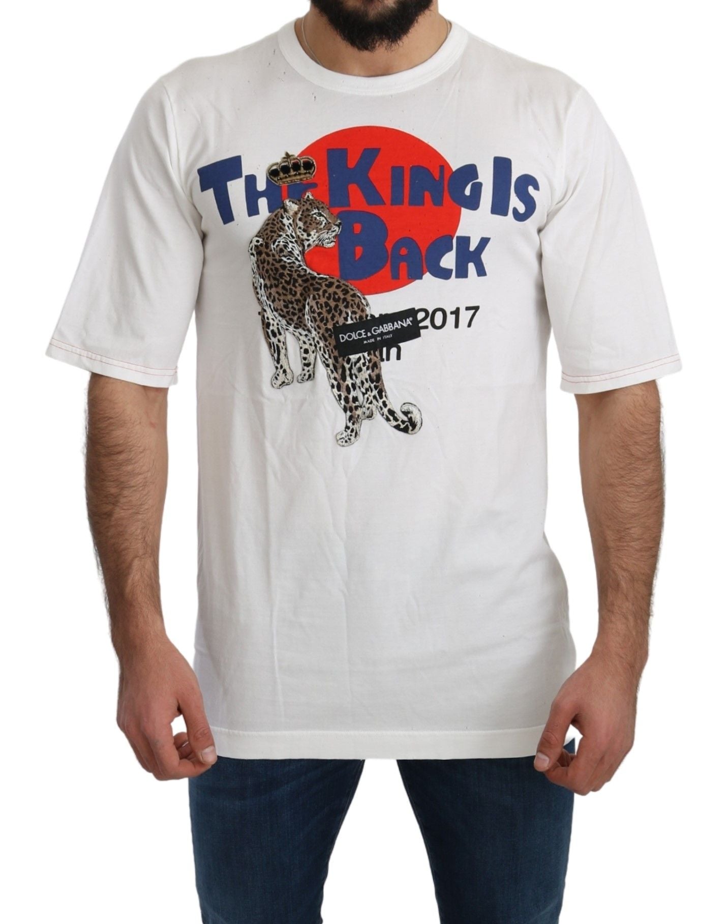 Dolce & Gabbana – T-Shirt mit weißem Leopardenmuster und Royal-Top