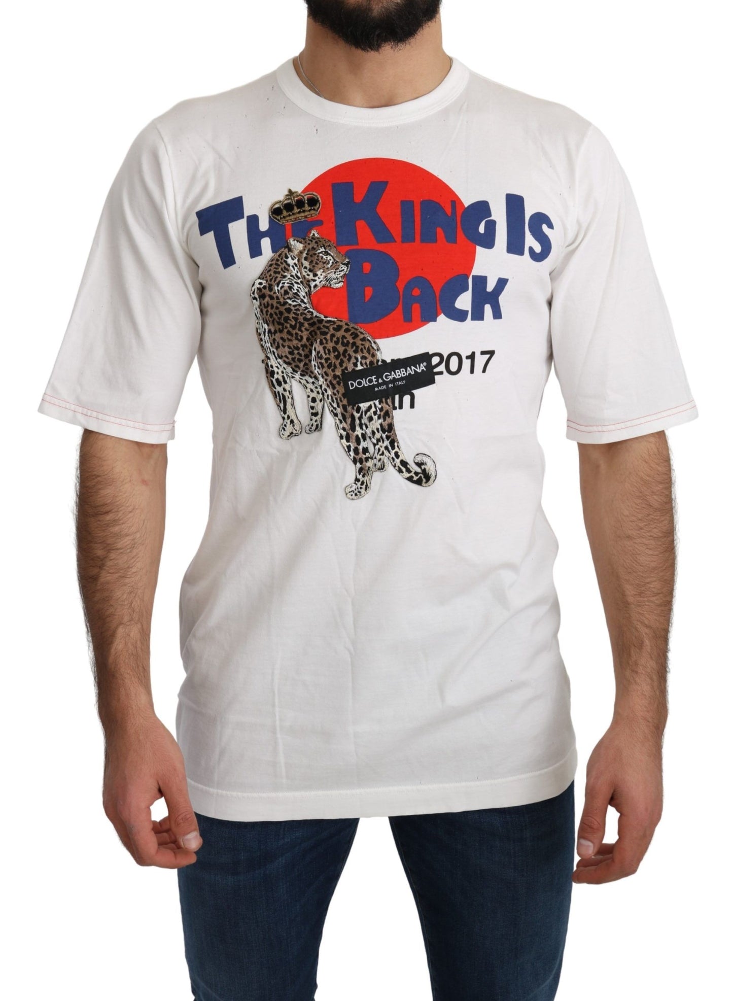 Dolce & Gabbana – T-Shirt mit weißem Leopardenmuster und Royal-Top
