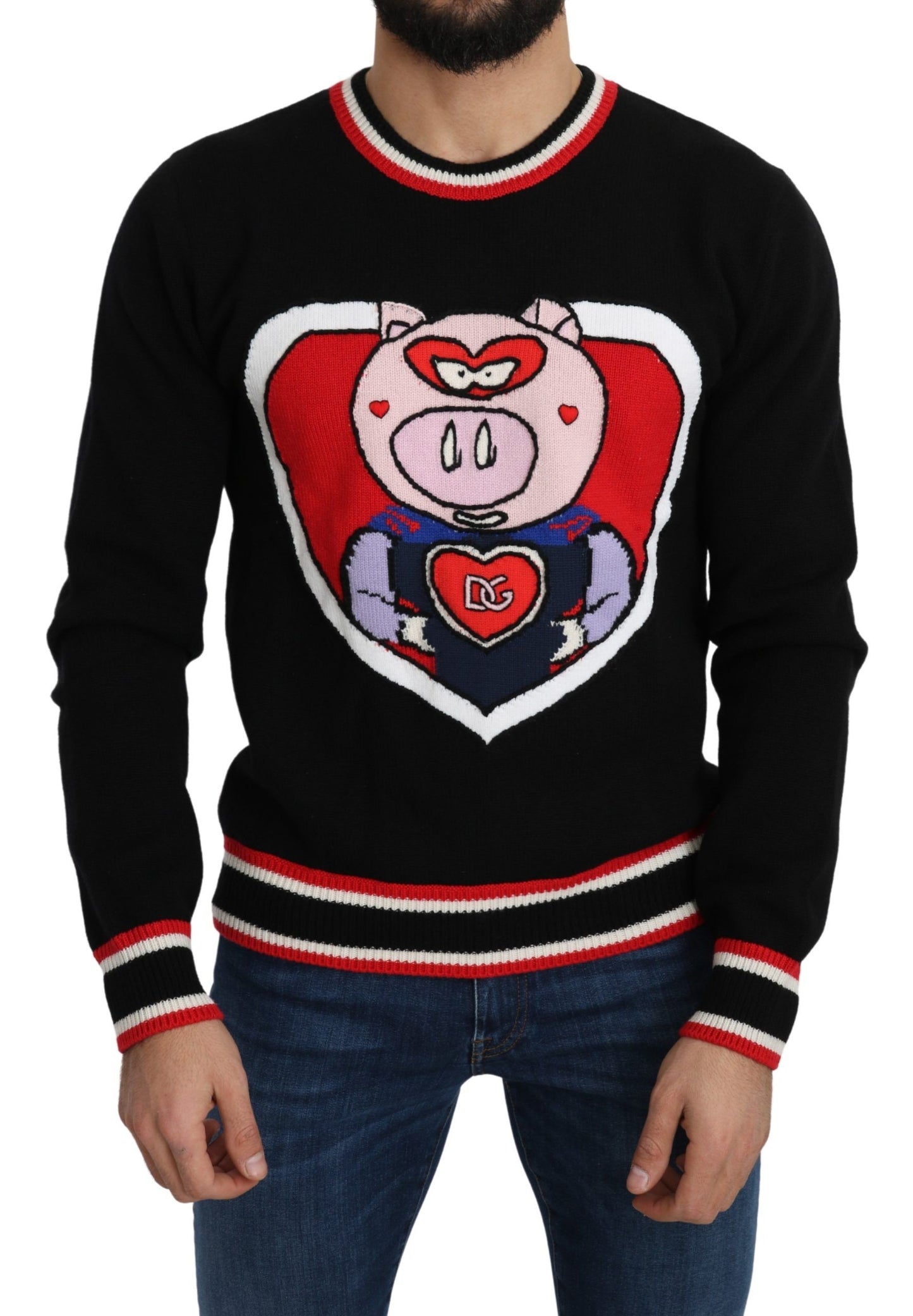 Dolce & Gabbana – Pullover „Pig of the Year“ aus schwarzem Kaschmir