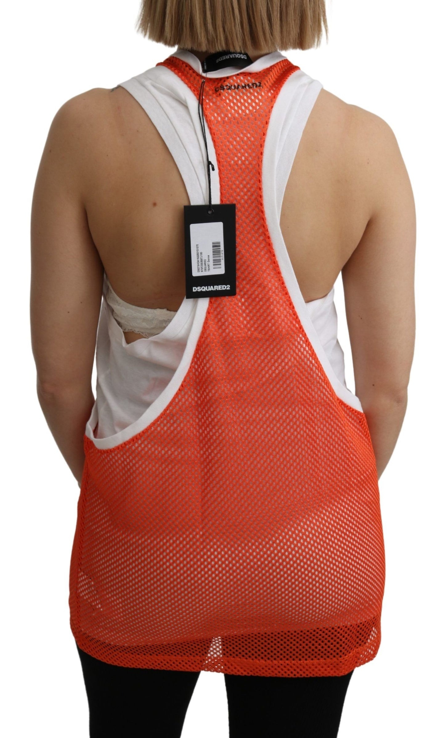 Dsquared² Orange Weiß Rundhalsausschnitt Ärmelloses Tank T-Shirt Kleid Top