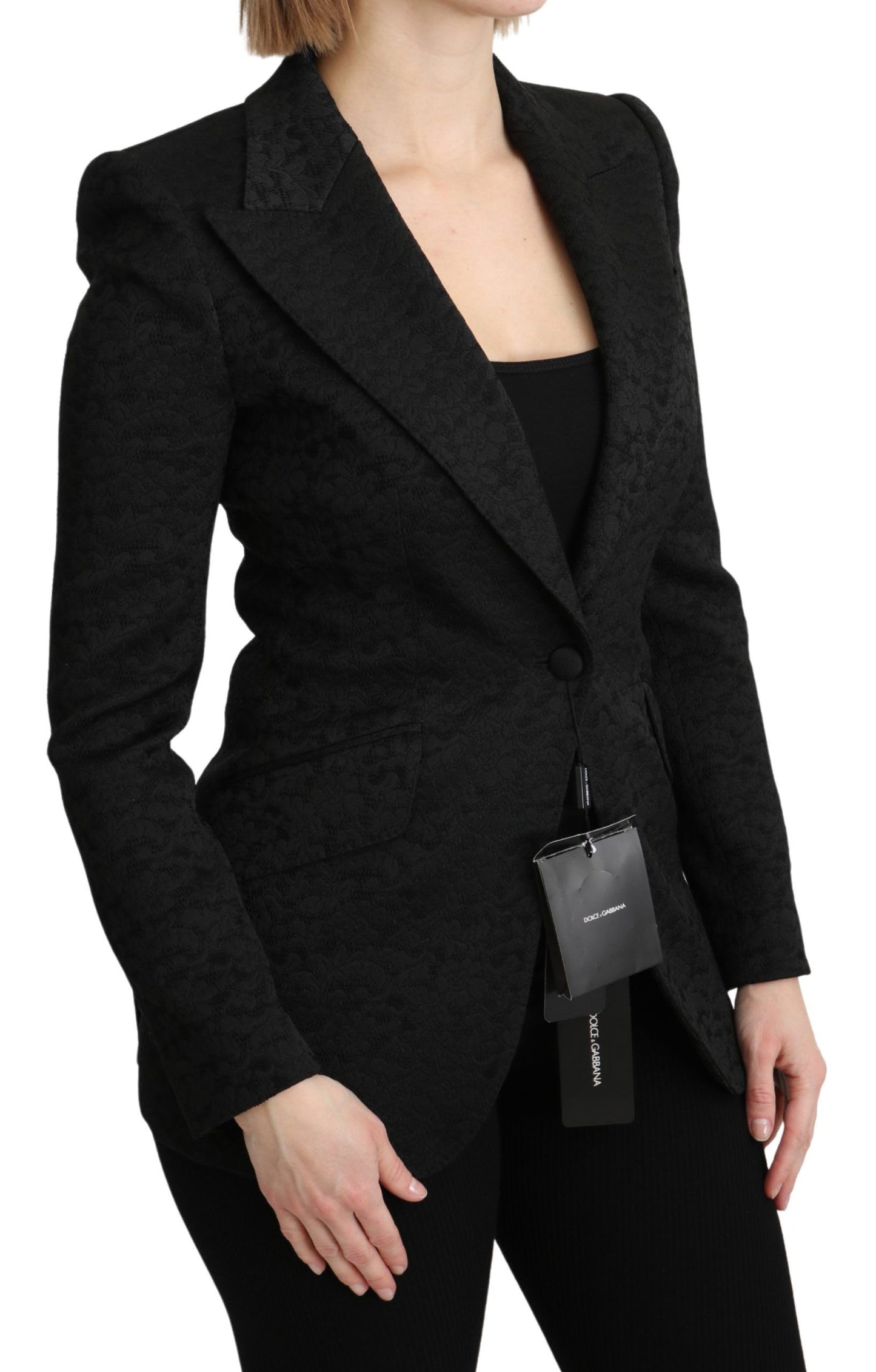 Dolce & Gabbana – Einreihige Blazerjacke aus schwarzem Brokat