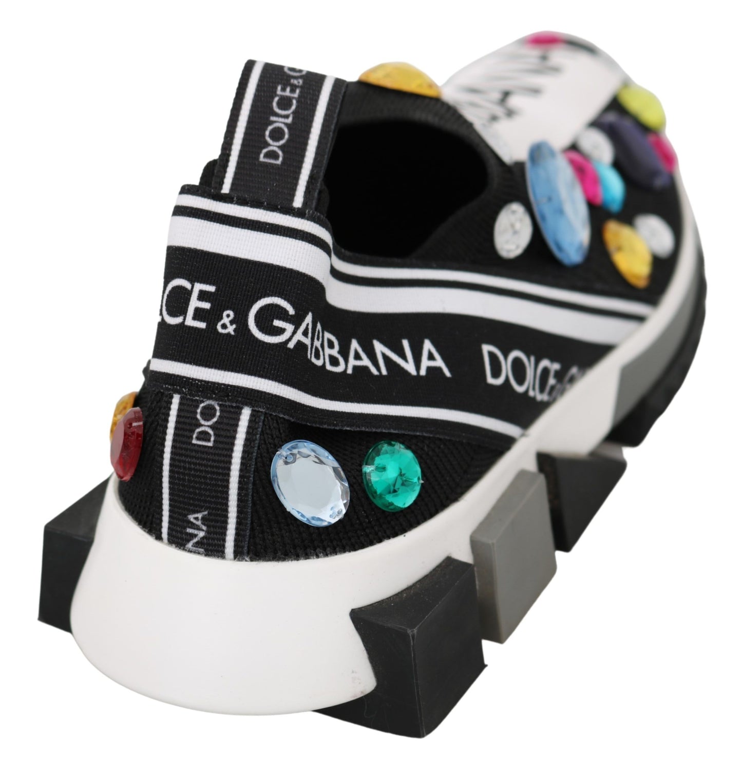 Dolce & Gabbana Schwarze, mehrfarbige Sneakers mit Kristallen