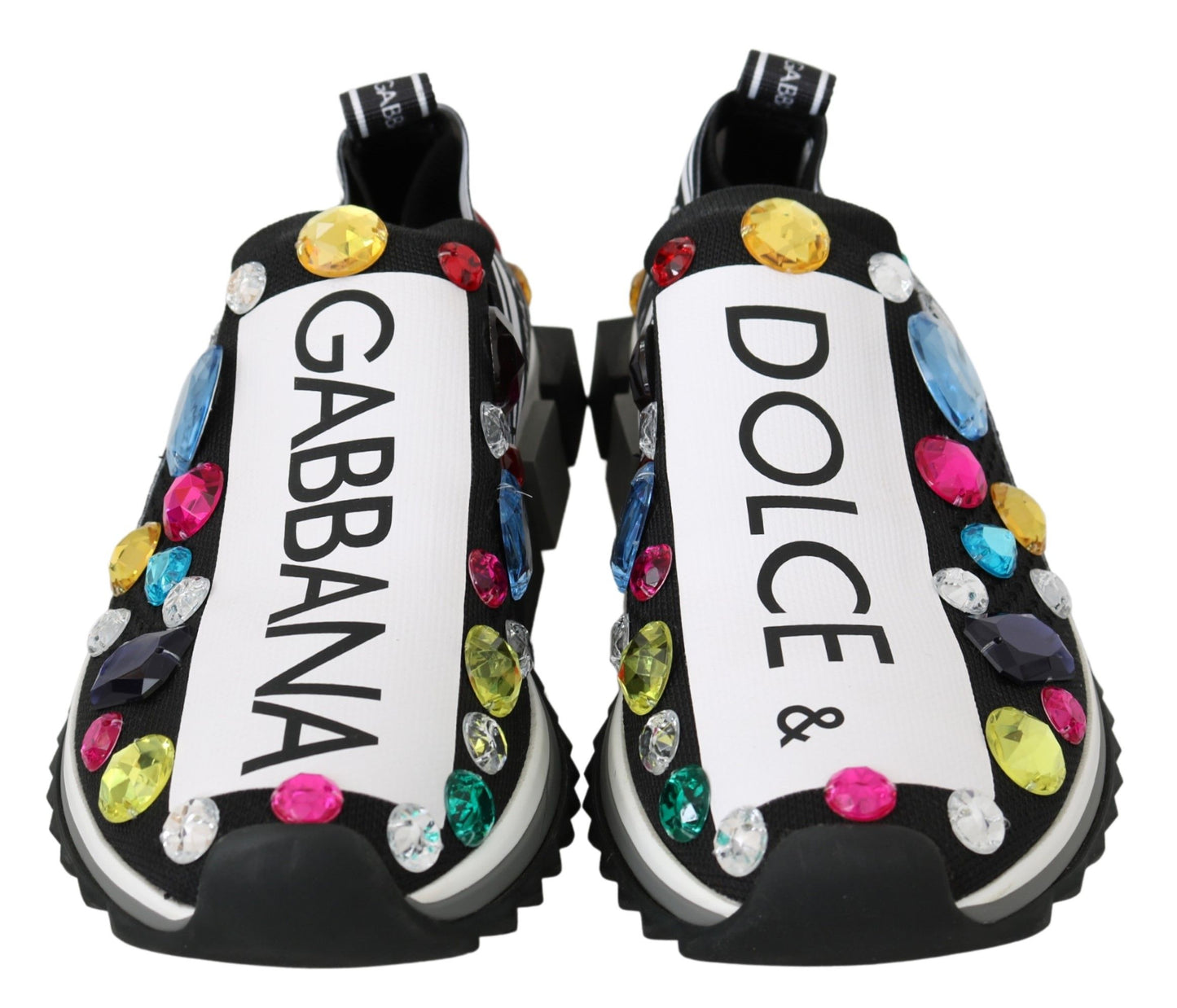 Dolce & Gabbana Schwarze, mehrfarbige Sneakers mit Kristallen