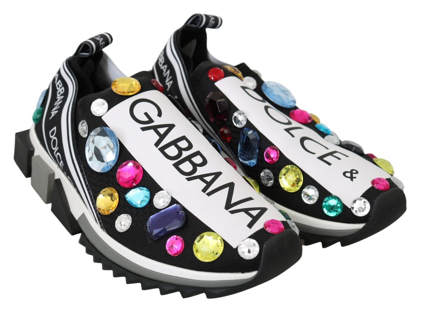 Dolce & Gabbana Schwarze, mehrfarbige Sneakers mit Kristallen
