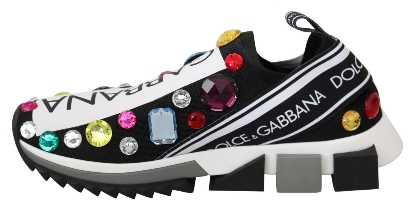 Dolce & Gabbana Schwarze, mehrfarbige Sneakers mit Kristallen