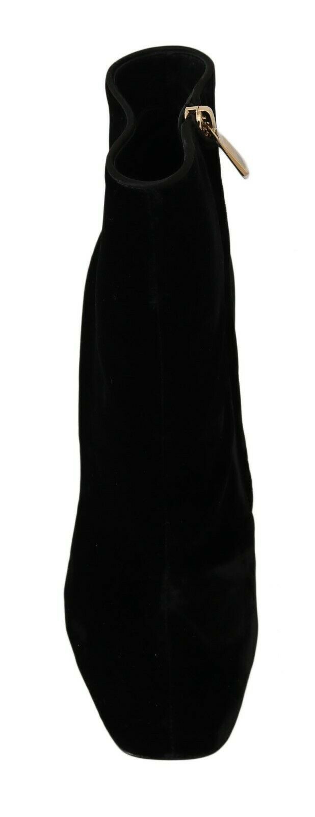 Dolce & Gabbana – Schwarze Samtschuhe mit eckigem Absatz und Kristallen