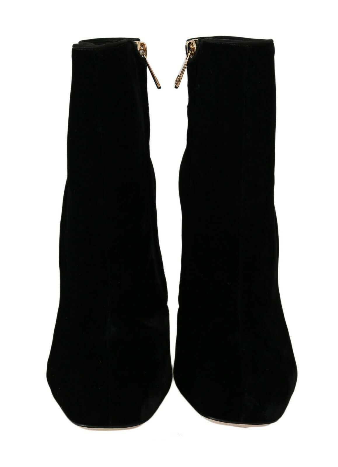 Dolce & Gabbana – Schwarze Samtschuhe mit eckigem Absatz und Kristallen