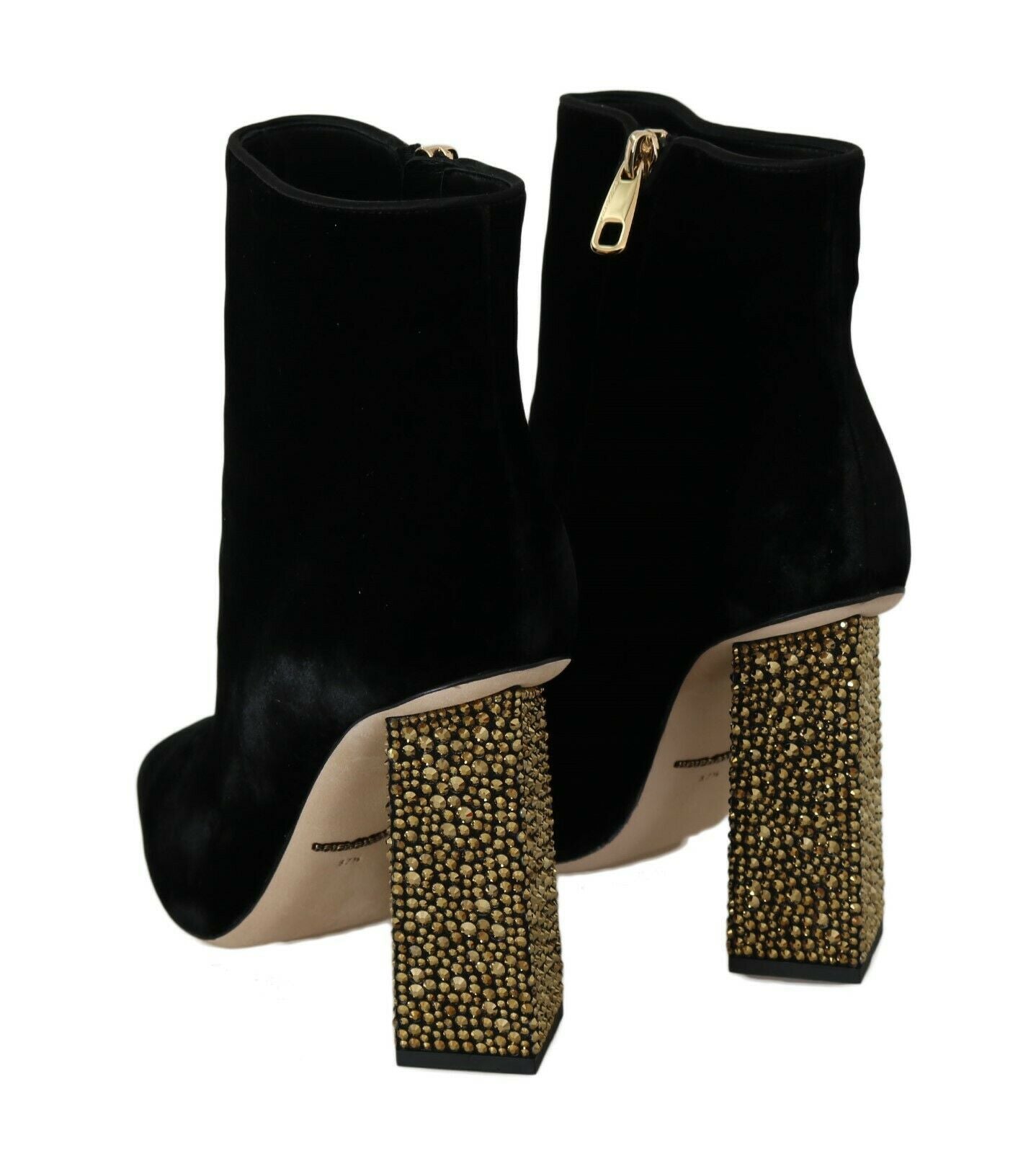 Dolce & Gabbana – Schwarze Samtschuhe mit eckigem Absatz und Kristallen