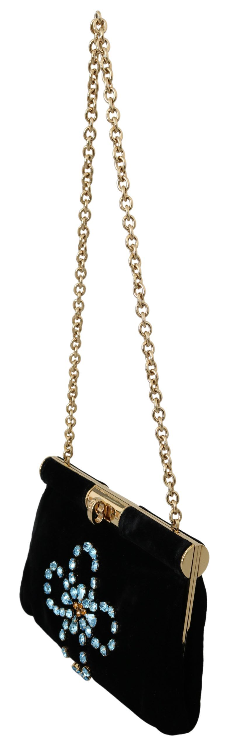 Dolce & Gabbana Schwarzer Samt Kristallnieten Damen Umhängetasche Sling Borse