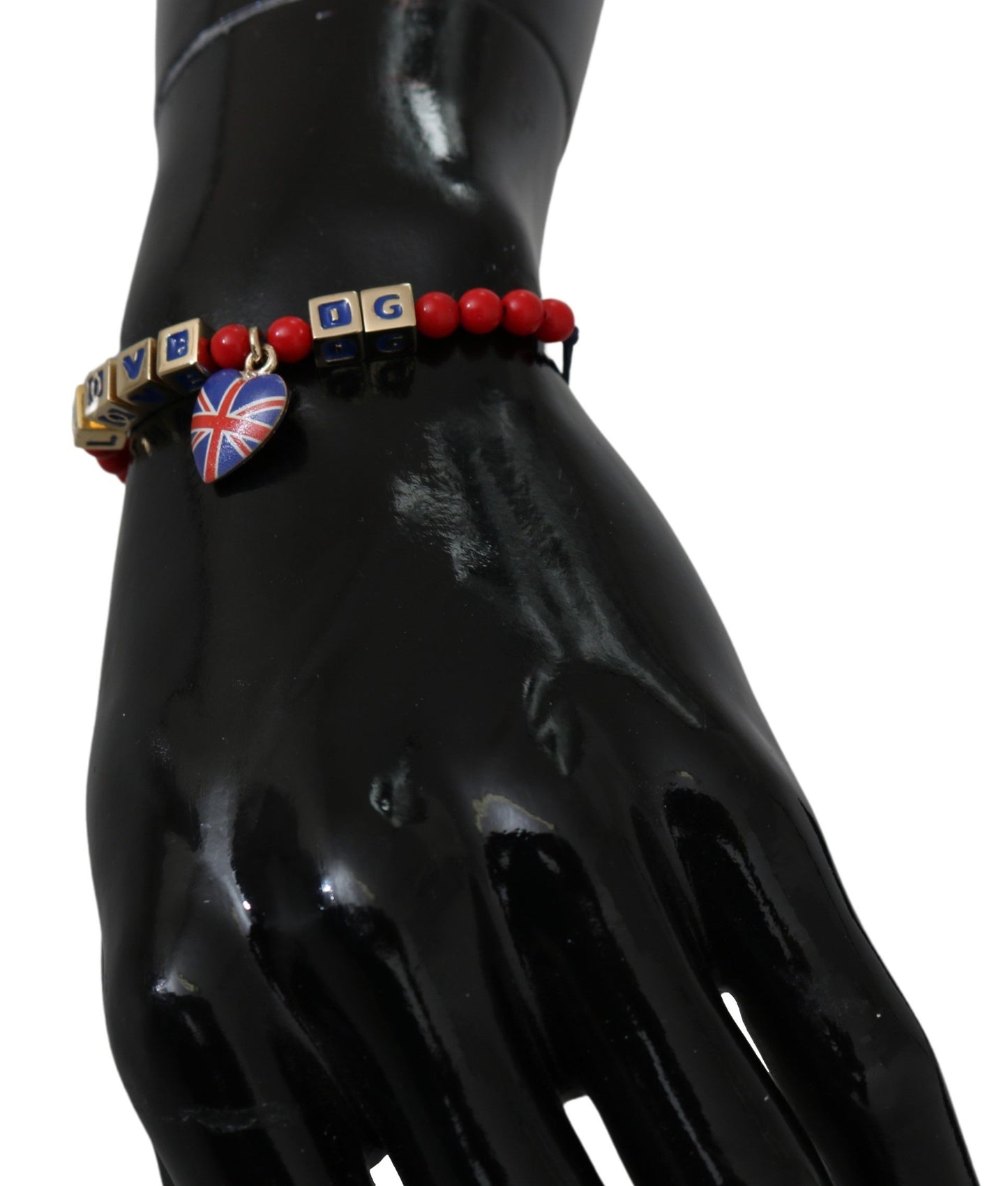 Dolce & Gabbana Armband mit rot-blauen Perlen und der Flagge „DG LOVES LONDON“