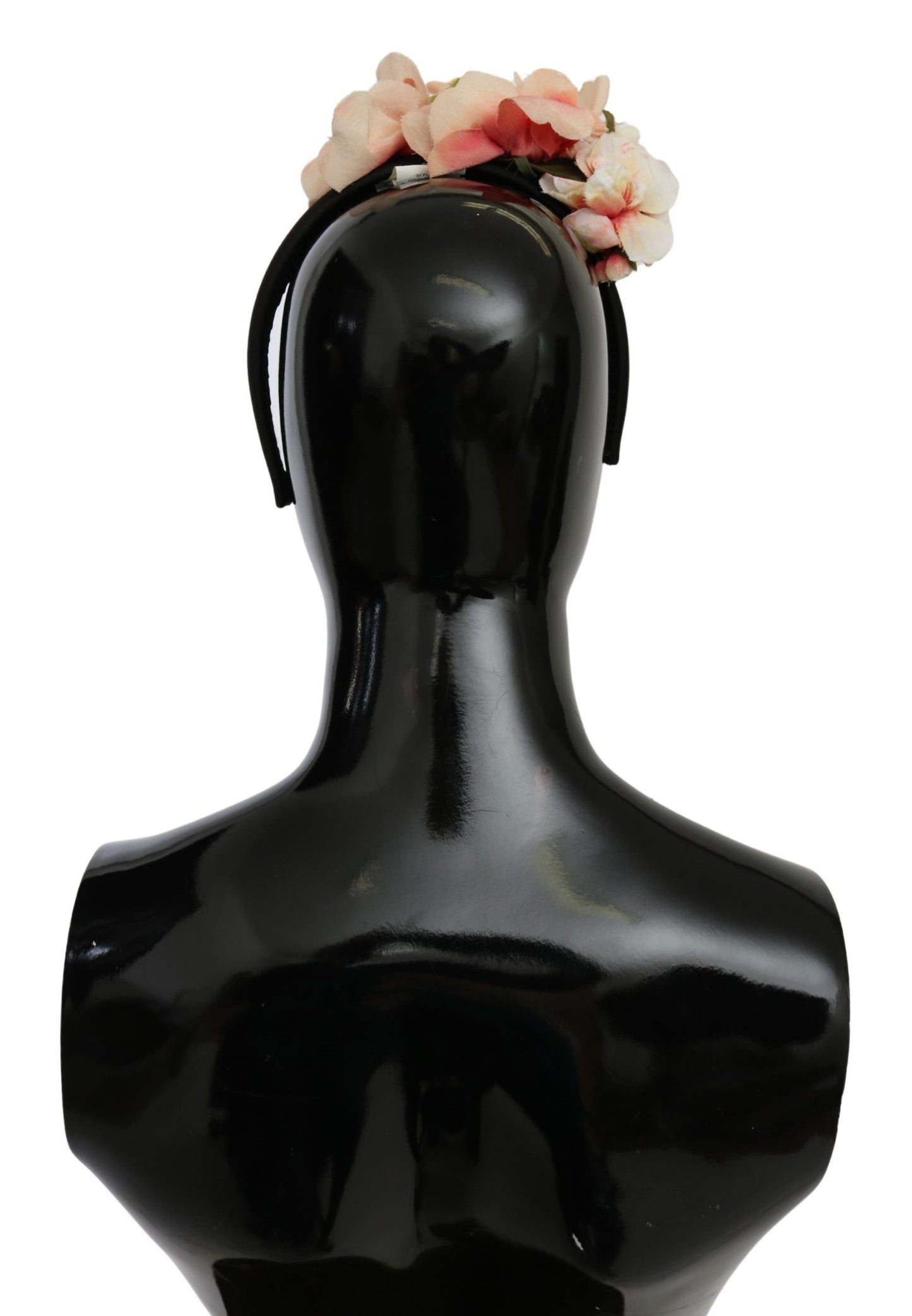 Dolce & Gabbana Rosa Seiden-Stirnband mit schwarzem Blumenmuster und Logo-Diadem