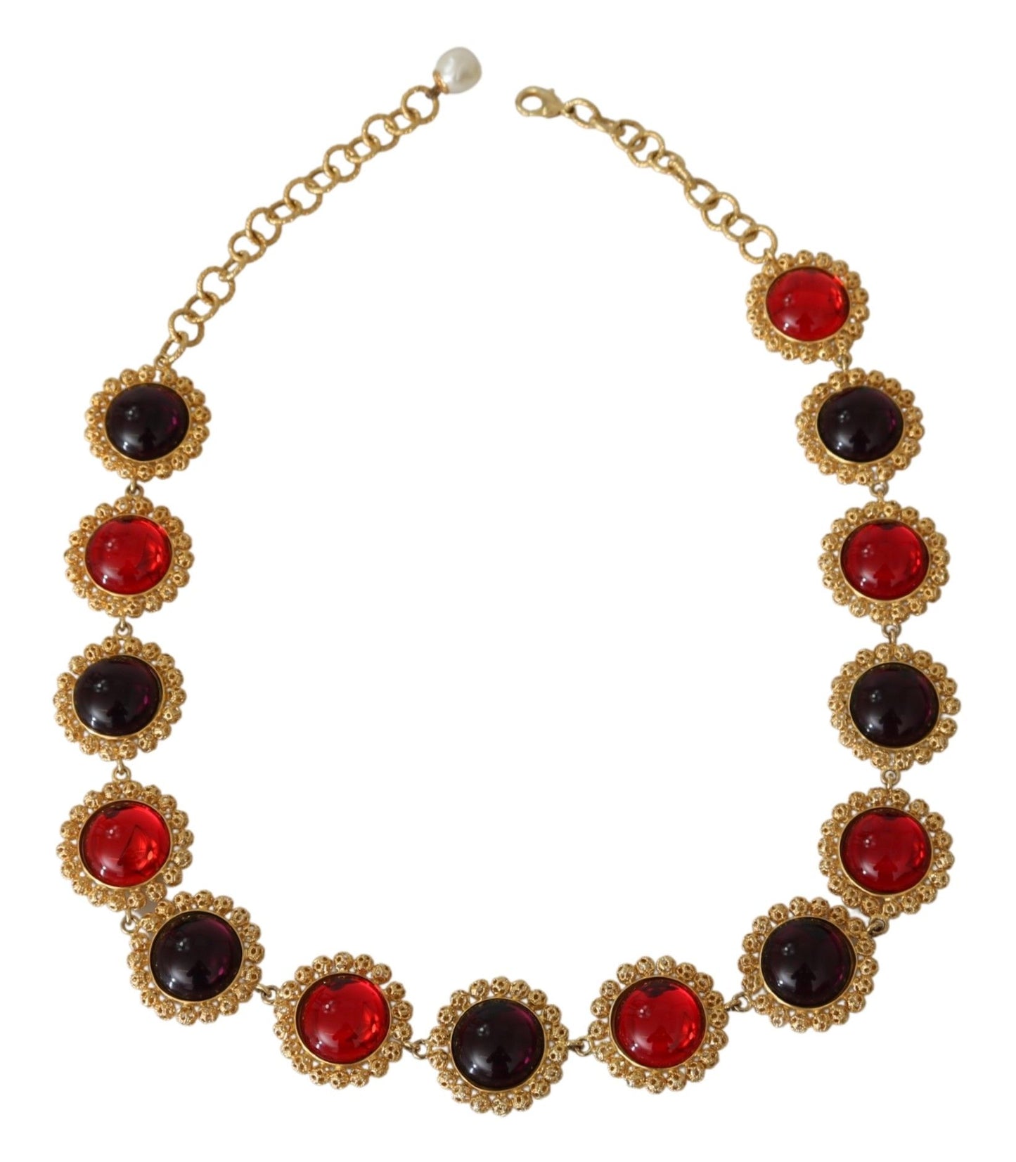 Dolce & Gabbana Rot-Violett Kristall Blumenkette Statement Gold Messing Halskette