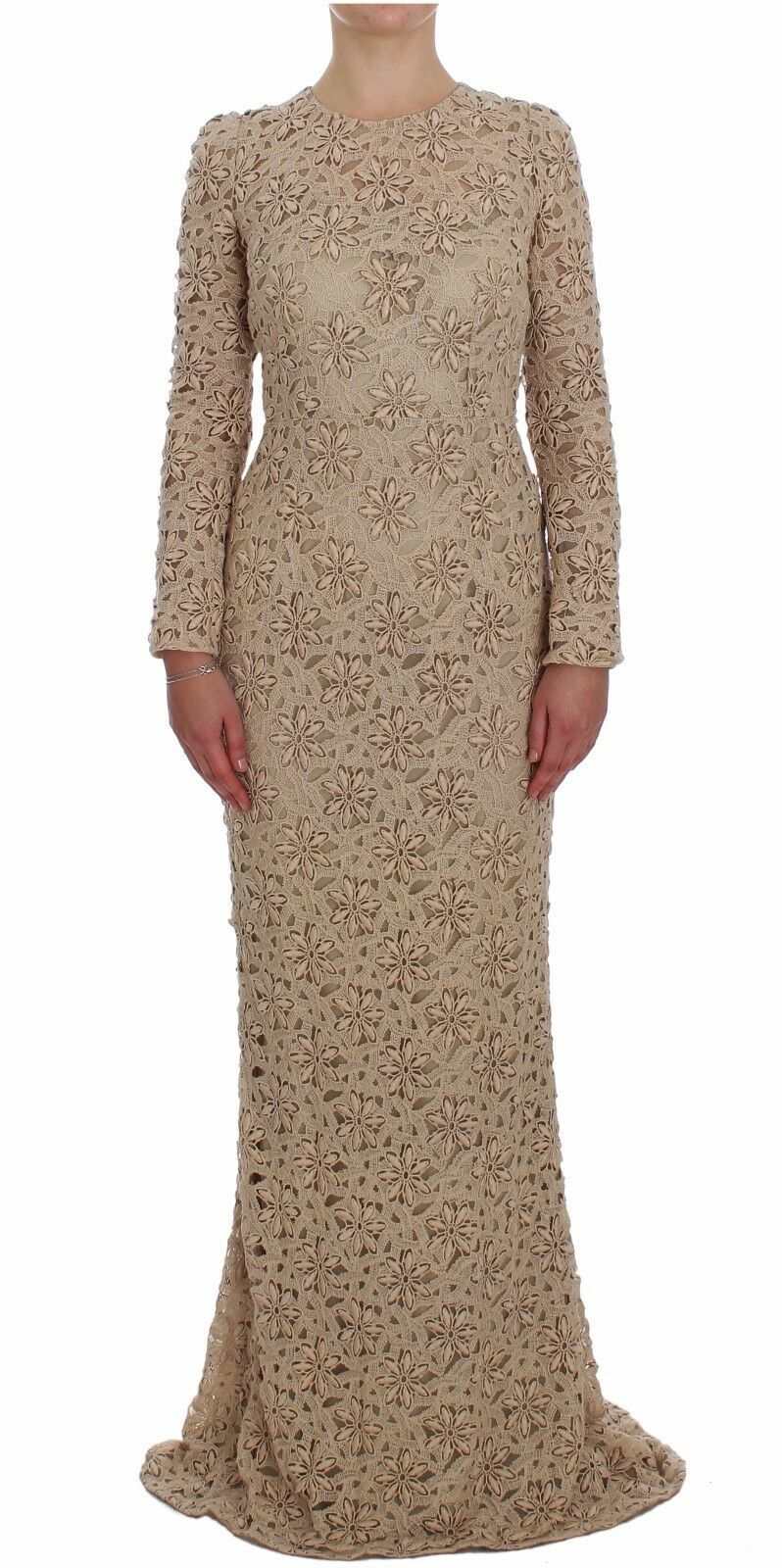 Dolce & Gabbana – Beiges Maxi-Etuikleid aus geblümter Spitze