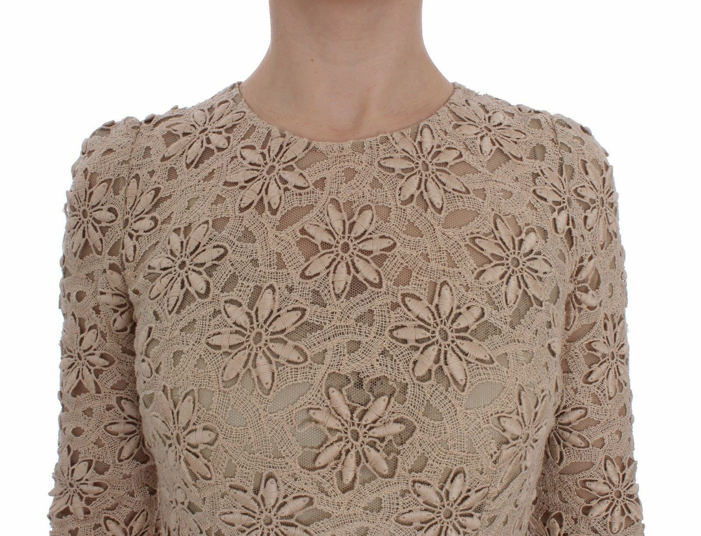 Dolce & Gabbana – Beiges Maxi-Etuikleid aus geblümter Spitze