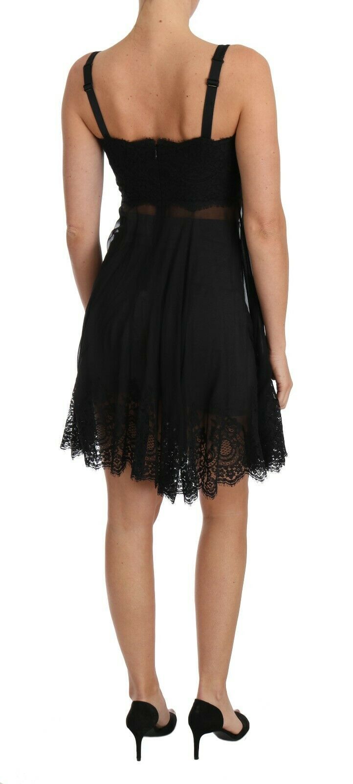 Dolce & Gabbana – Schwarzes Seidenspitzenkleid mit Chemise