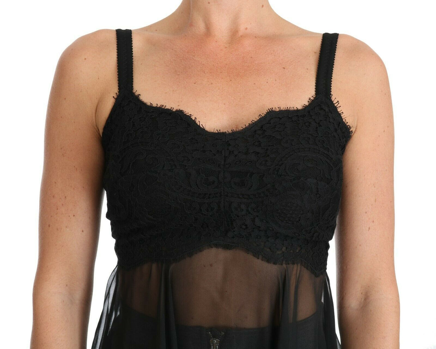 Dolce & Gabbana – Schwarzes Seidenspitzenkleid mit Chemise