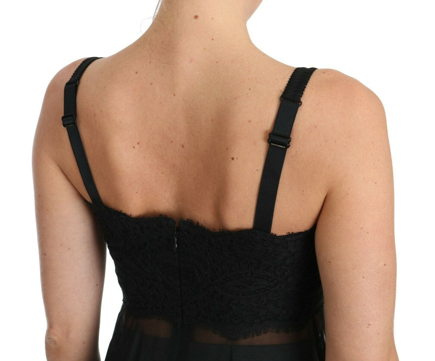 Dolce & Gabbana – Schwarzes Seidenspitzenkleid mit Chemise
