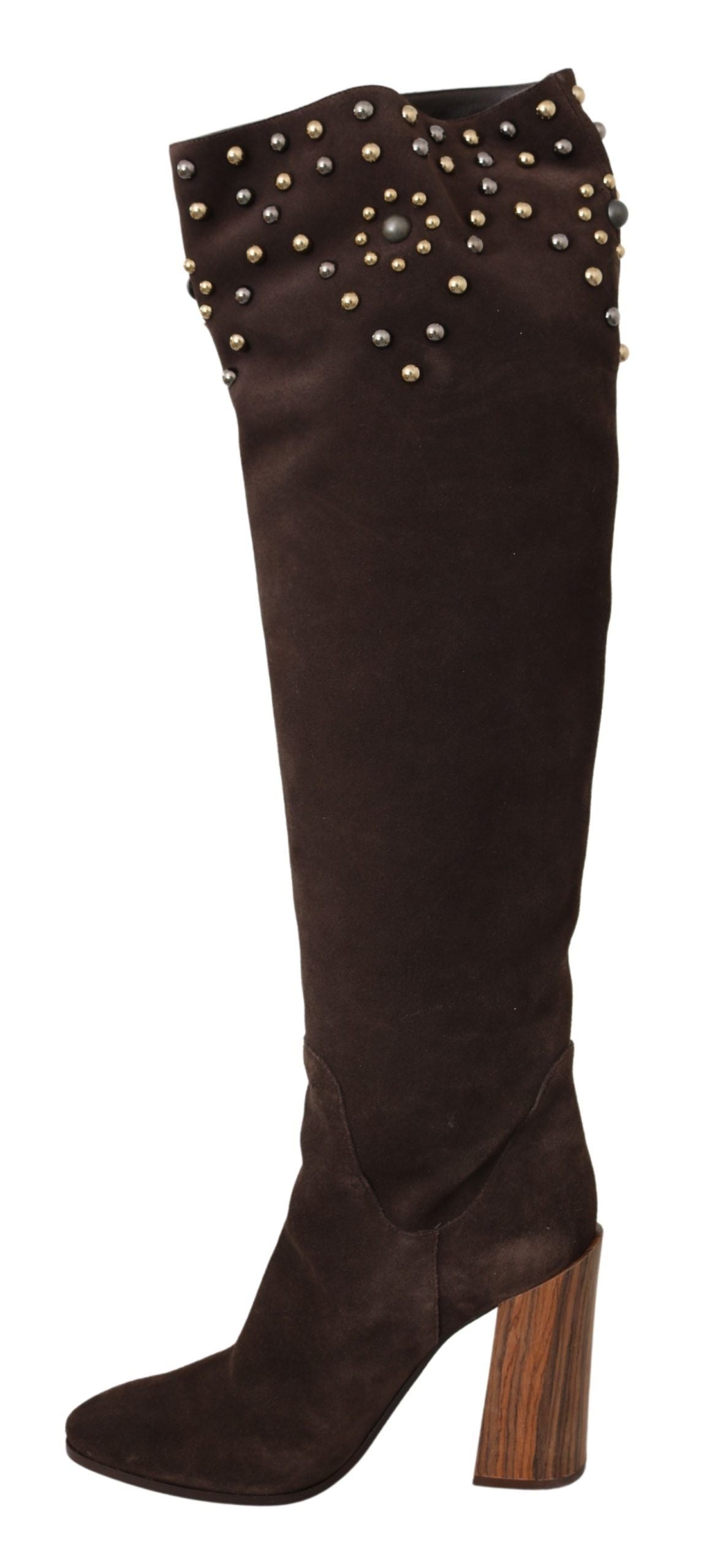 Dolce & Gabbana – Kniehohe Stiefel aus Wildleder in Braun mit Nieten