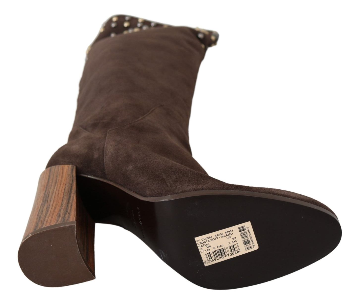 Dolce & Gabbana – Kniehohe Stiefel aus Wildleder in Braun mit Nieten