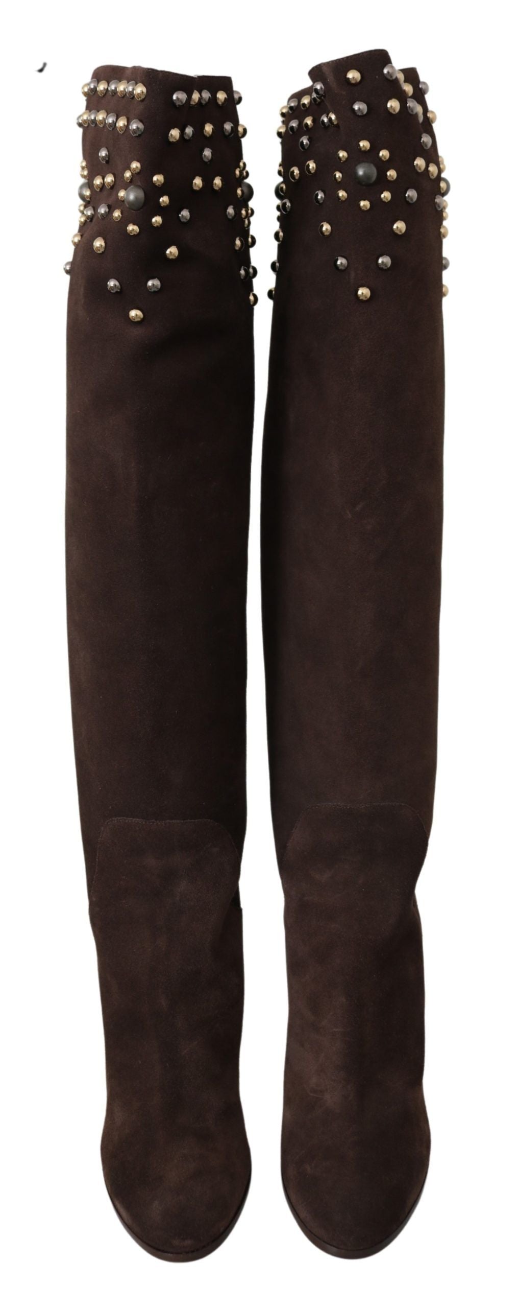 Dolce & Gabbana – Kniehohe Stiefel aus Wildleder in Braun mit Nieten