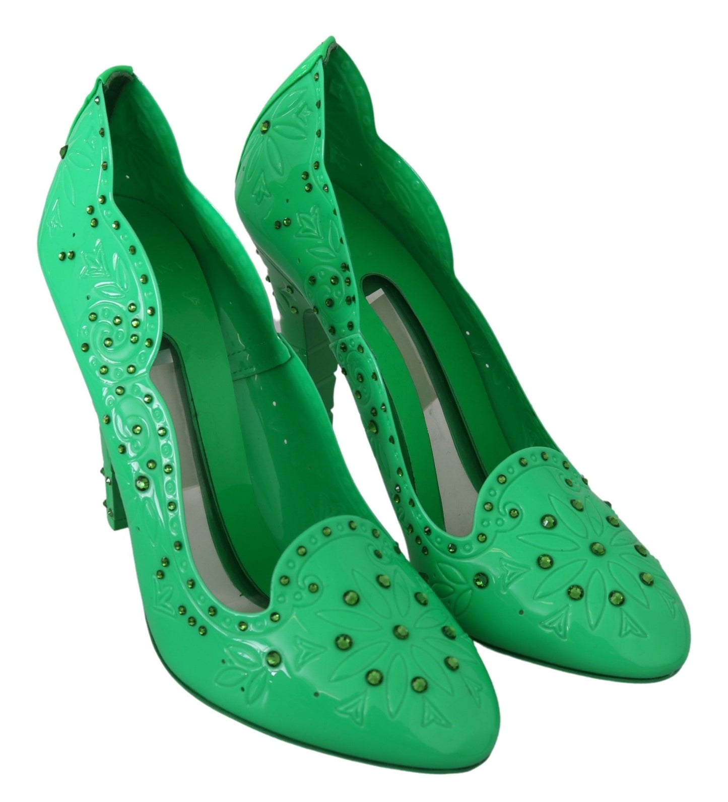 Dolce & Gabbana Grüne Kristall-Blumen-Heels CINDERELLA Schuhe