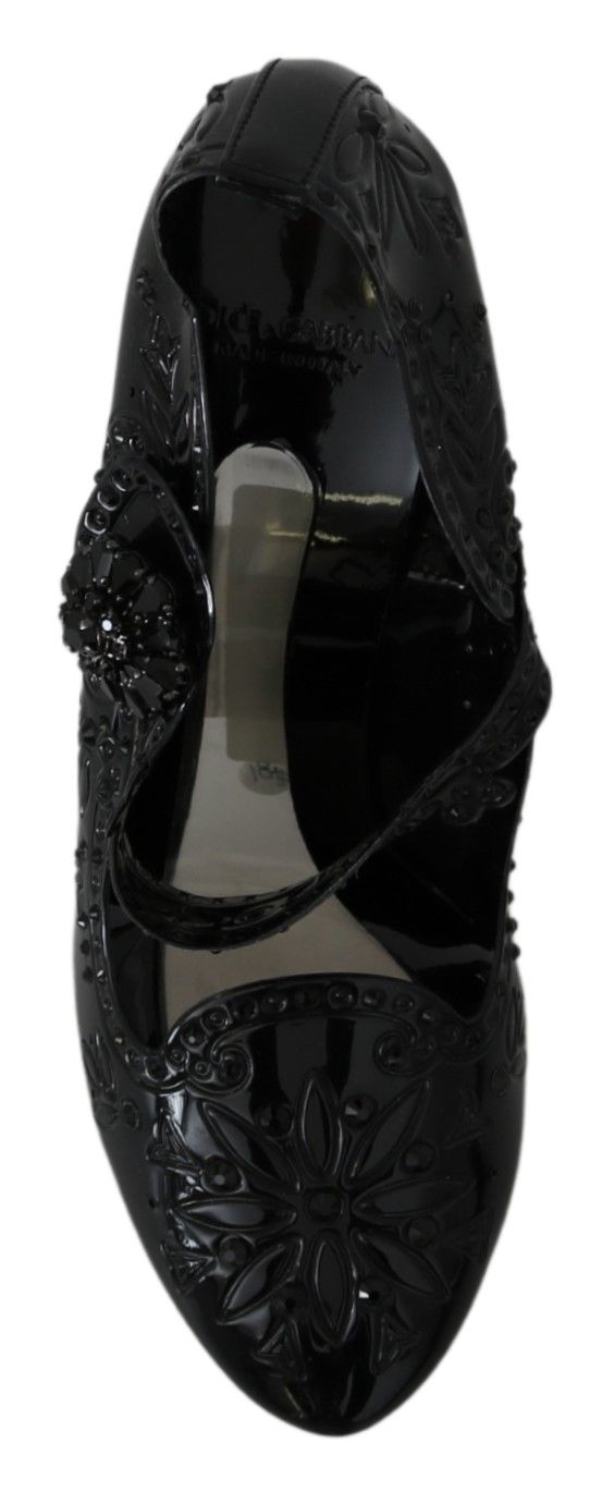 Dolce & Gabbana Schwarze CINDERELLA-Heels mit Blumen- und Kristallverzierung