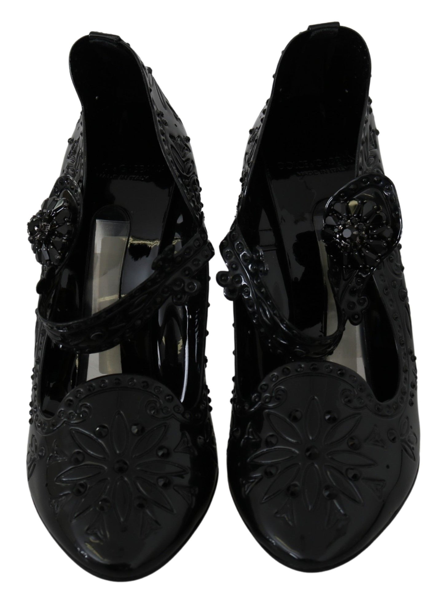 Dolce & Gabbana Schwarze CINDERELLA-Heels mit Blumen- und Kristallverzierung