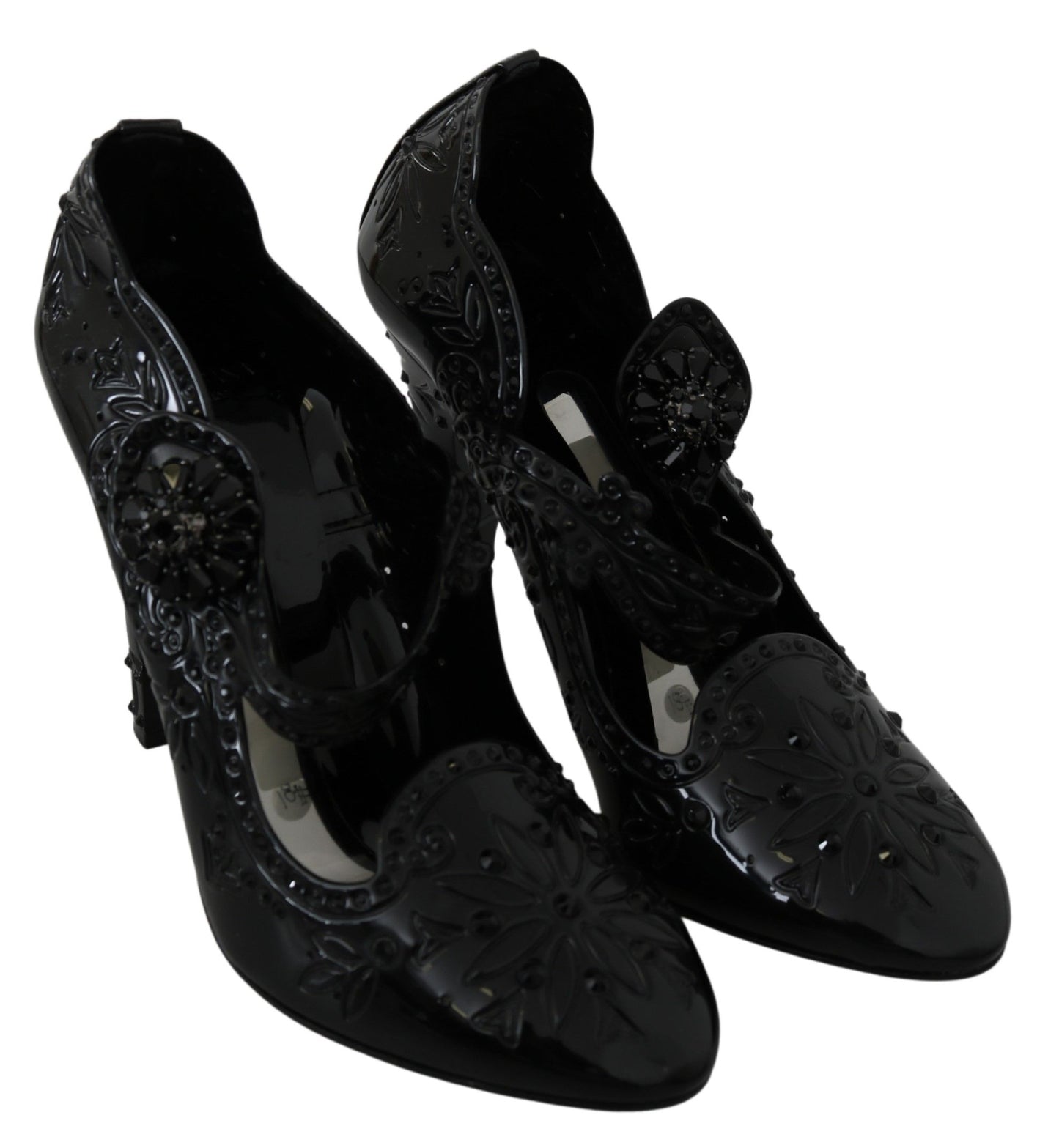 Dolce & Gabbana Schwarze CINDERELLA-Heels mit Blumen- und Kristallverzierung