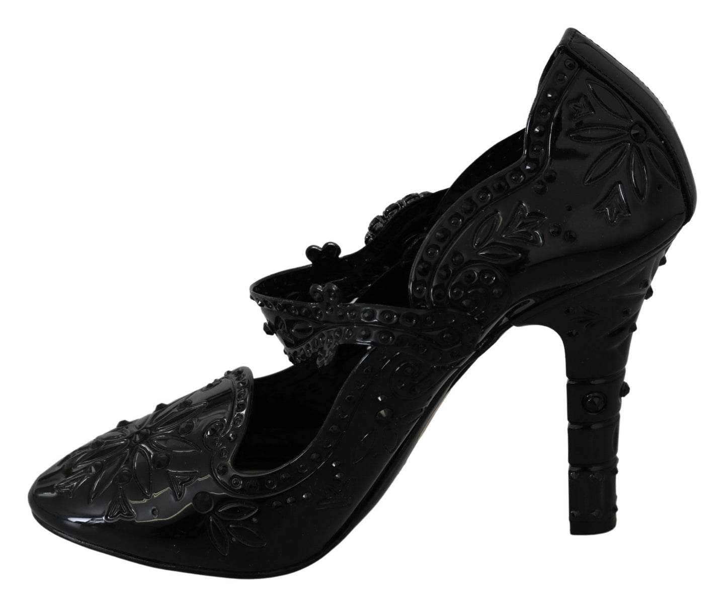 Dolce & Gabbana Schwarze CINDERELLA-Heels mit Blumen- und Kristallverzierung