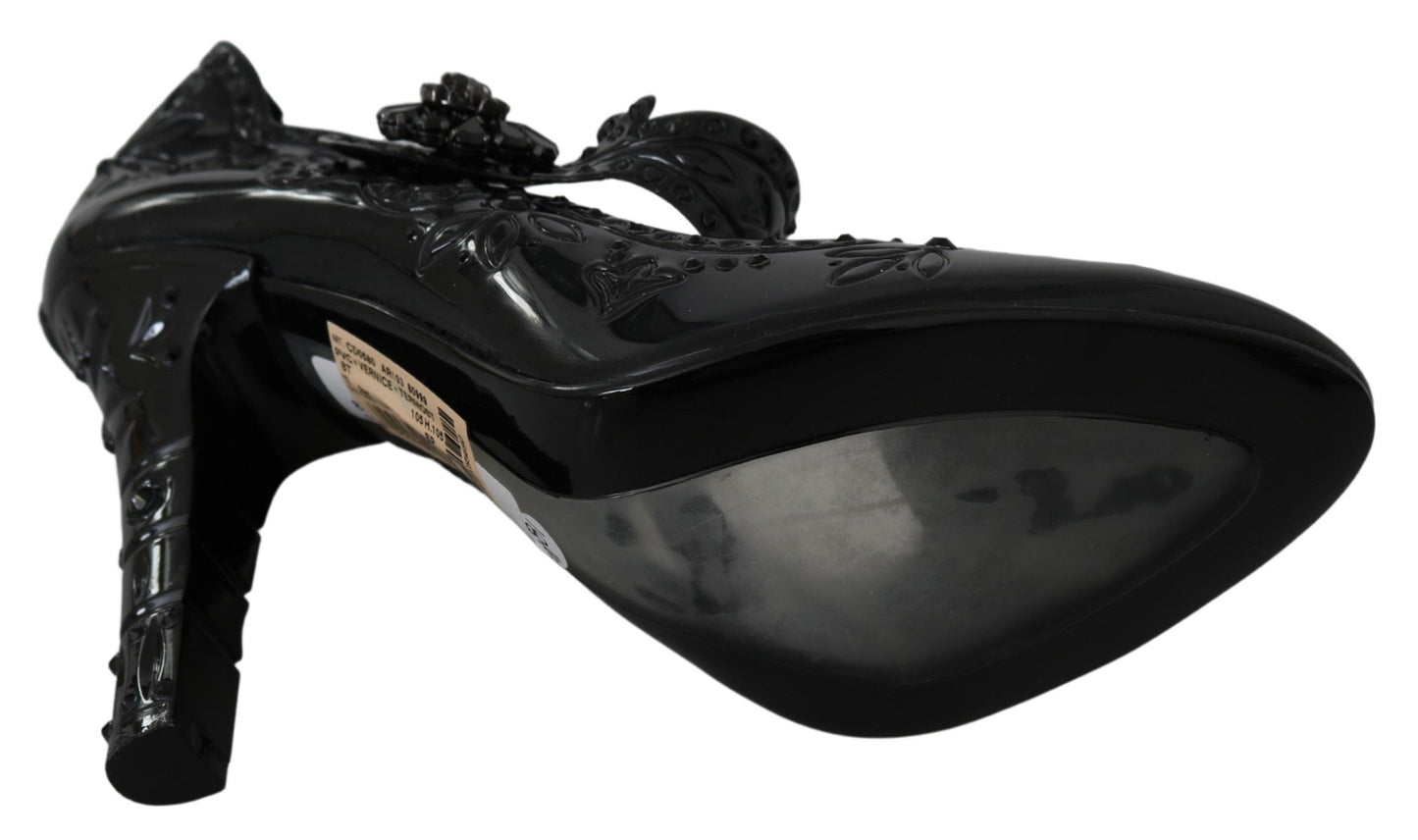 Dolce & Gabbana Schwarze CINDERELLA-Heels mit Blumen- und Kristallverzierung