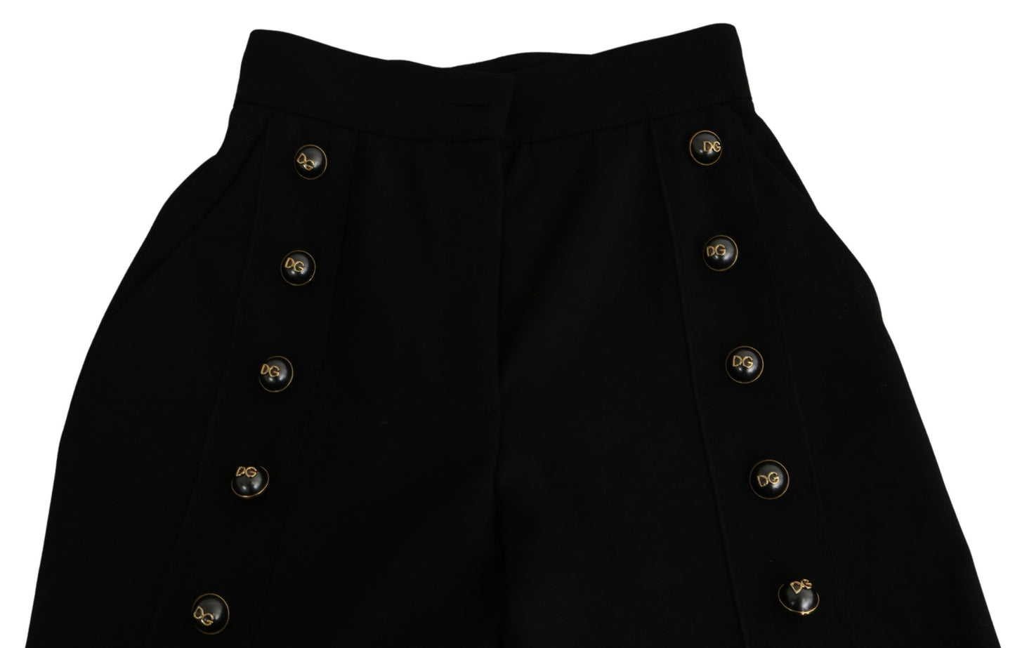 Dolce & Gabbana – Schwarze, verkürzte Wollhose mit weitem Bein