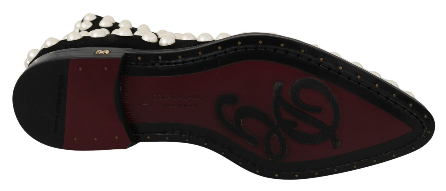 Dolce & Gabbana – Stiefel aus schwarzem Wildleder mit Perlennieten